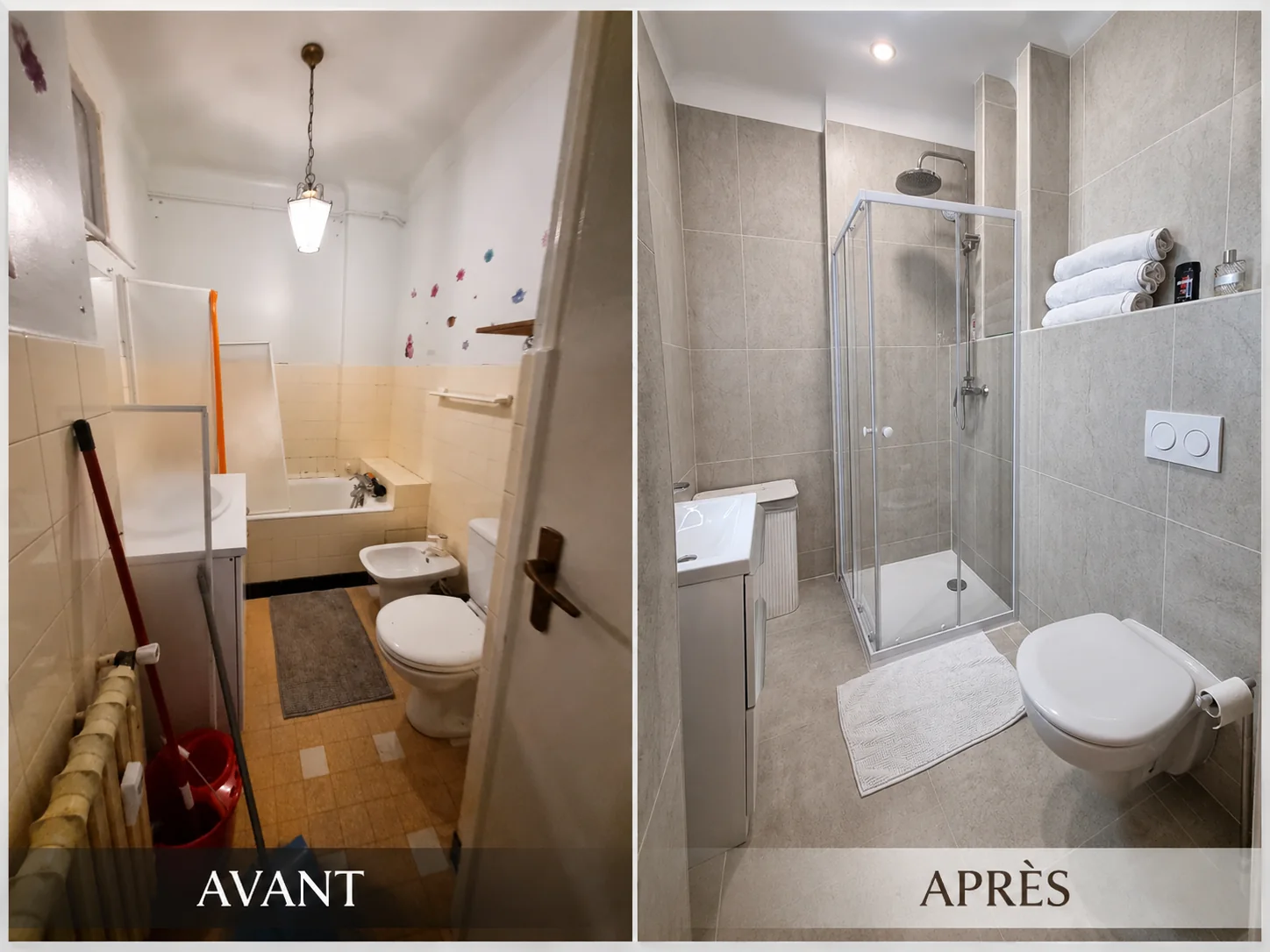 Salle de bains — avant et après rénovation